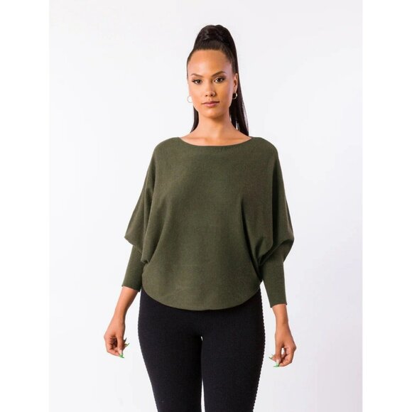 Kerisma RYU Thin Dolman Sweater Olive Green Top Size Medium - Picture 1 of 11
